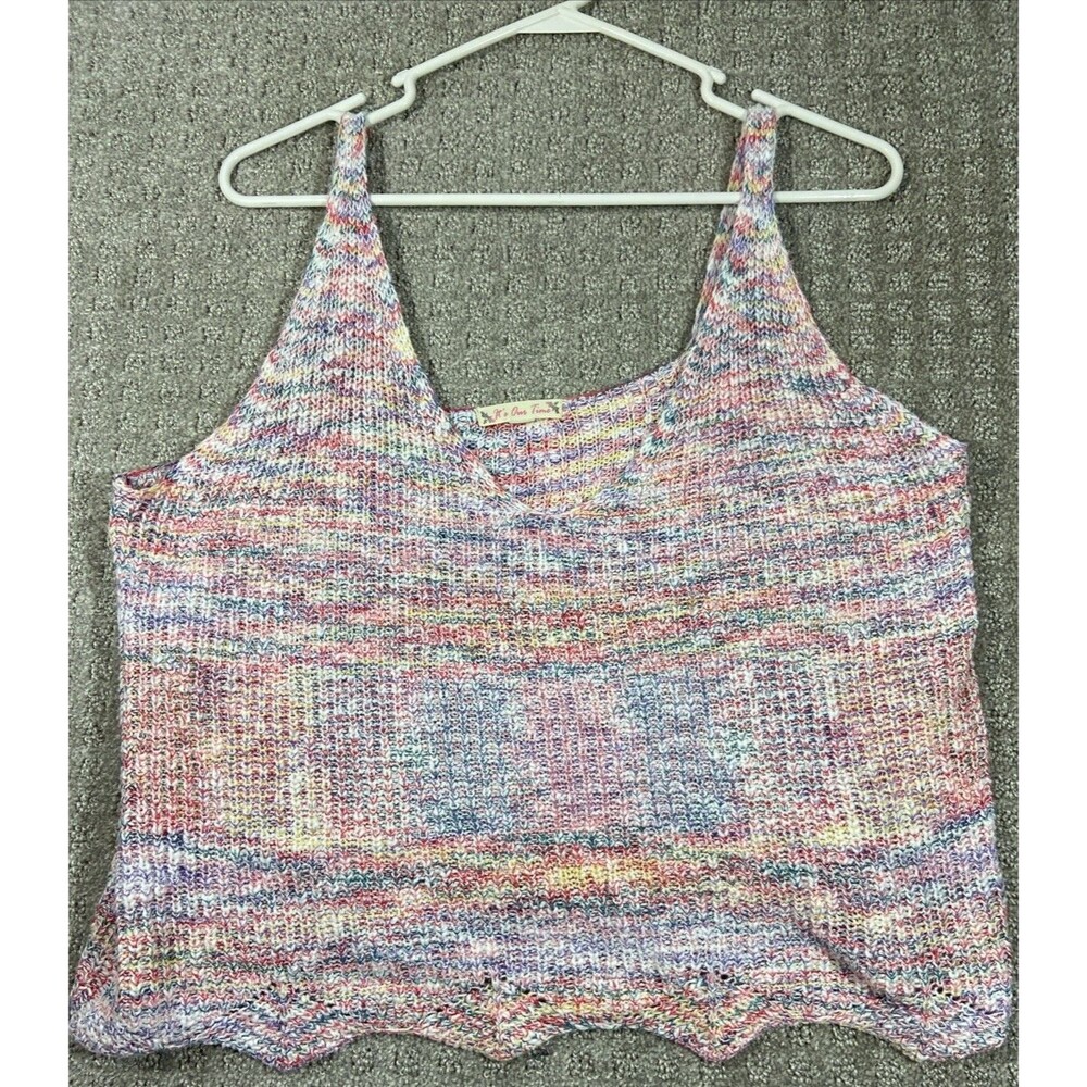 Its our Time Knit Multi Colored Cropped Tank Top Womens Large Cotton Acrylic V N